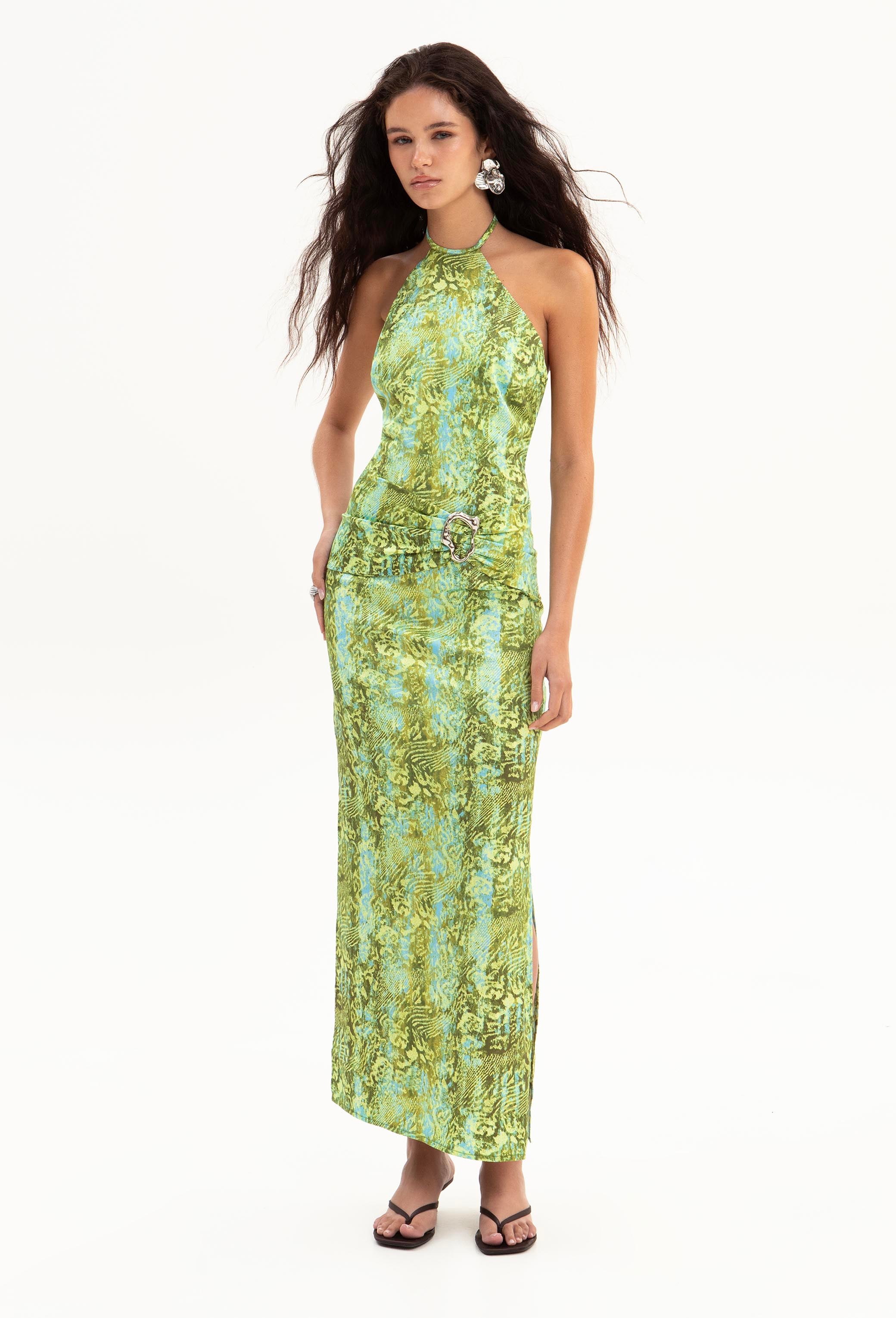 Jade Dress Aquascales Satin Backless Summer Dress | Roddity Jade Dress Aquascales Satin Backless Summer Dress | Roddity